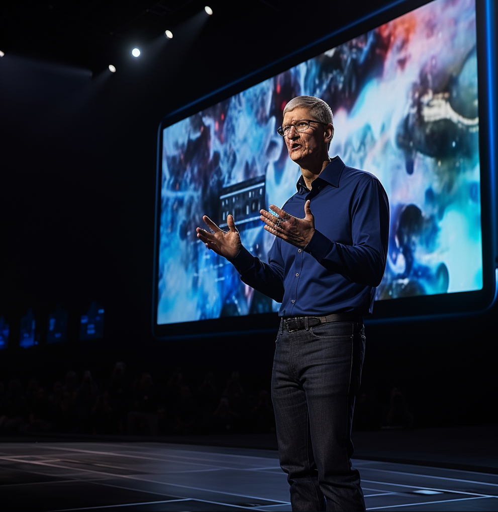 Apple CEO Tim Cook announcing the iPhone 15