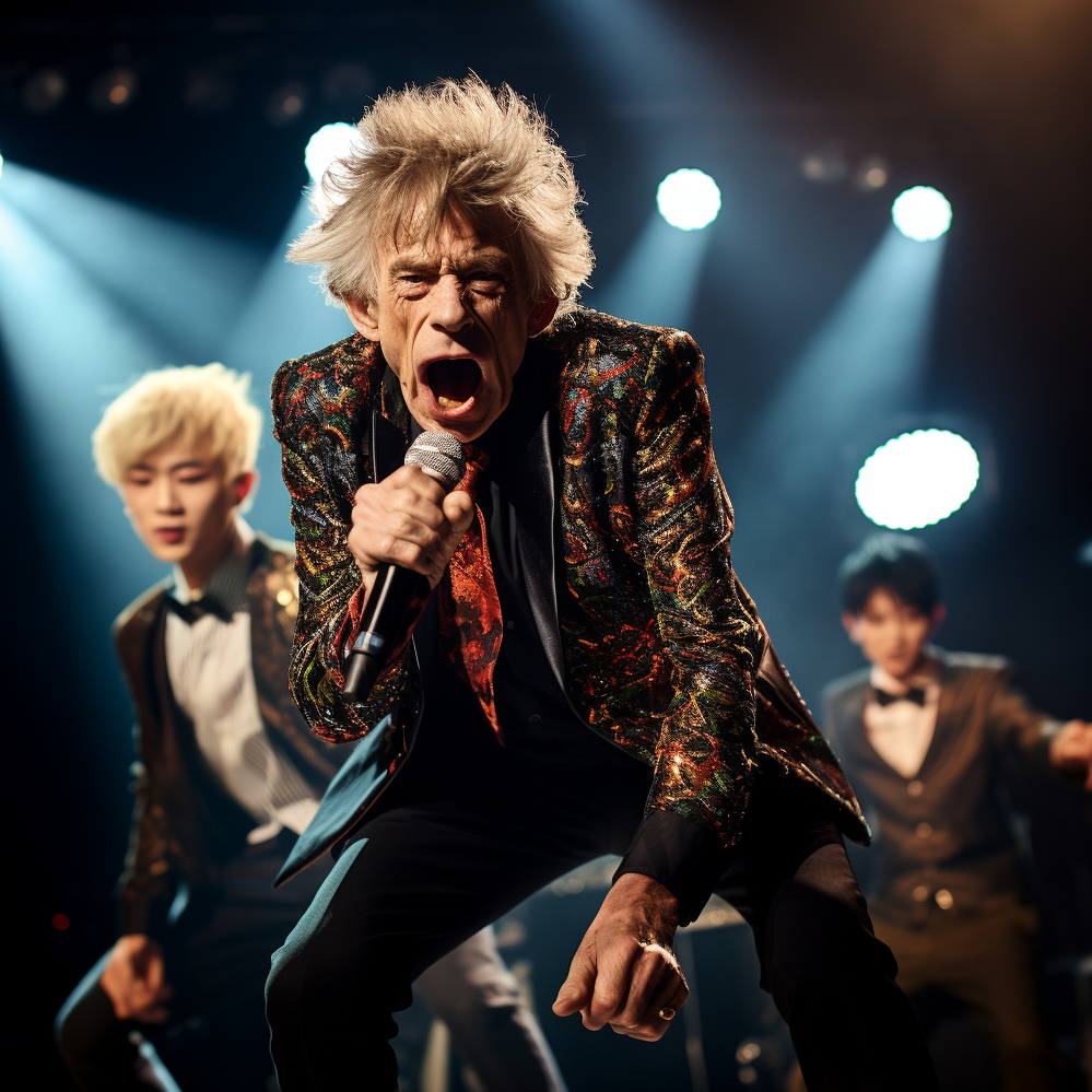 Mick Jagger rehearsing with BTS