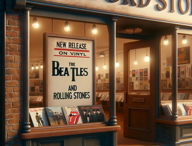 Record Store receives new vinyl by Rolling Stones and Beatles