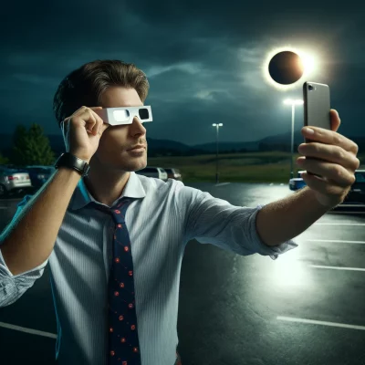 Office worker takes selfie during eclipse