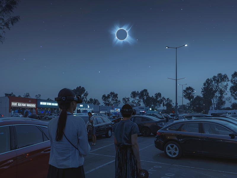 QuantumQuirk Labs employees watching the solar eclipse
