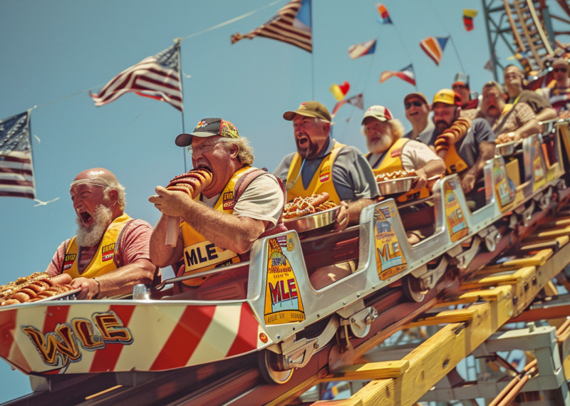 2024 Hot Dog eating contest, on a roller coaster