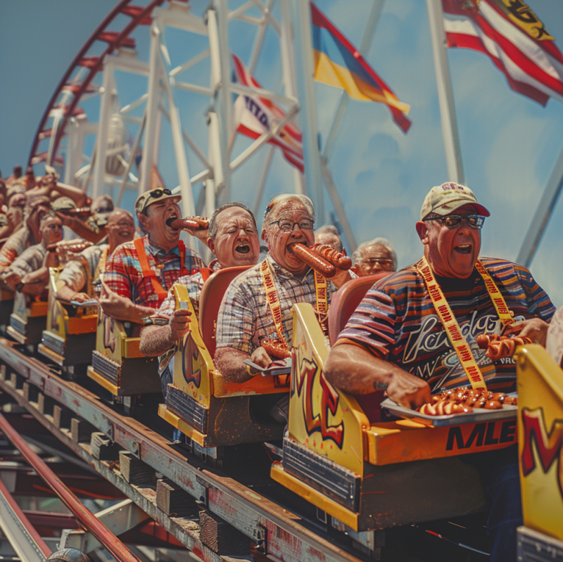 2024 Hot Dog eating contest, on a roller coaster